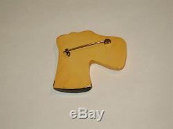 Bakelite Dog Pin Vintage Terrier Rhinestone Carved Overdyed Dog Jewelry Collar