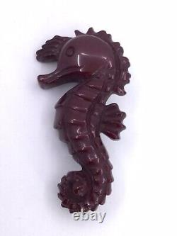 Bakelite Fantastic Seahorse Pin In Maroon Mint Condition (c1269)