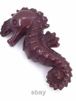 Bakelite Fantastic Seahorse Pin In Maroon Mint Condition (c1269)