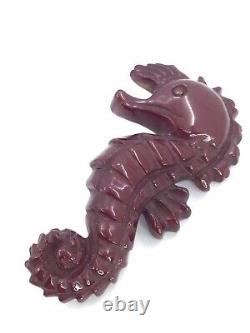 Bakelite Fantastic Seahorse Pin In Maroon Mint Condition (c1269)