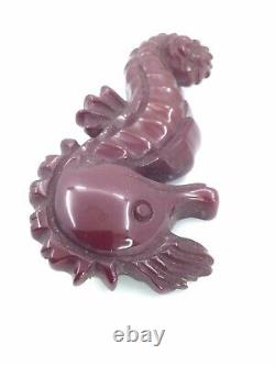 Bakelite Fantastic Seahorse Pin In Maroon Mint Condition (c1269)