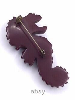 Bakelite Fantastic Seahorse Pin In Maroon Mint Condition (c1269)