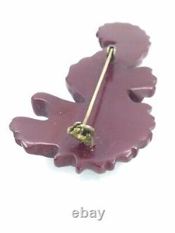 Bakelite Fantastic Seahorse Pin In Maroon Mint Condition (c1269)