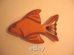 Bakelite Fish Figure Pin Vintage Carved Plastic Brooch