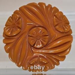 Bakelite Floral Brooch Vintage Antique Deep Orangey Brown Tested