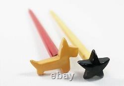 Bakelite Hair Sticks Scottie Dog Star Set Hair Pins Rare