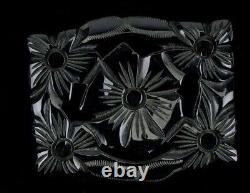 Bakelite Large Black Brooch Floral Carved Detailed Pierced Pin -Superb