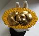 Bakelite Large Golden Yellow Carved Pin Brooch with Gold Tone Leaf Design