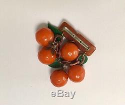 Bakelite Oranges Fruit Pin Brooch vintage Dangle 40s
