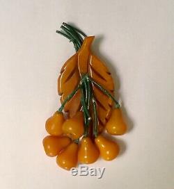 Bakelite Pears Fruit Pin Brooch vintage Dangle 40s