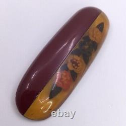 Bakelite Pin 1/2 Apple Juice Reverse Carved & Enamel & 1/2 Red (c1312)