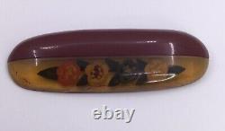 Bakelite Pin 1/2 Apple Juice Reverse Carved & Enamel & 1/2 Red (c1312)