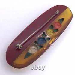 Bakelite Pin 1/2 Apple Juice Reverse Carved & Enamel & 1/2 Red (c1312)