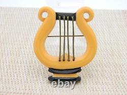 Bakelite Tested Large Butterscotch Yellow Lyre Harp Music Brooch Pin