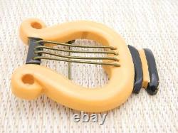 Bakelite Tested Large Butterscotch Yellow Lyre Harp Music Brooch Pin