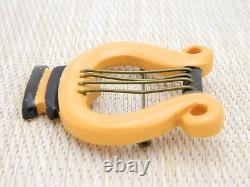 Bakelite Tested Large Butterscotch Yellow Lyre Harp Music Brooch Pin