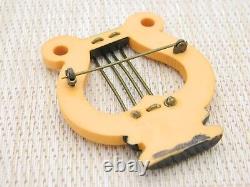 Bakelite Tested Large Butterscotch Yellow Lyre Harp Music Brooch Pin