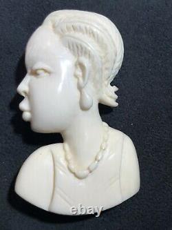 Bakelite Vintage Brooch / Pin Of A Woman In Profile Great Detail
