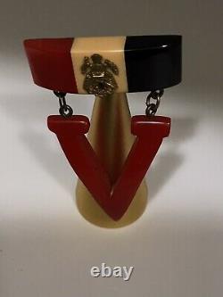 Bakelite Vintage V Victory Pin