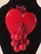 Bakelite pin. Red heart with dangling cherries. Vintage brooch. SimiTested+. B61