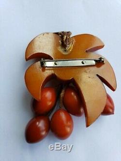 Beautiful RaRe 1940's Vintage Carved COCONUT Tropical BAKELITE PIN