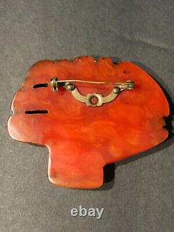 Beautiful Rare Vintage Bakelite Large Carved Ethnic Head Pin Brooch