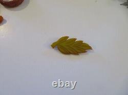Beautiful VTG. BAKELITE LEAF Pin-Greenish gold going to Butterscotch-un-tested