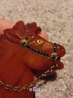 Beautiful Vintage Bakelite Horse Head Equestrian Pin Brooch