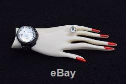 Beautiful Vintage Painted & Jeweled Plastic Elegant Hand Pin Brooch