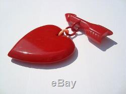 Beautiful Vintage Red Bakelite Heart Arrow Brooch Pin