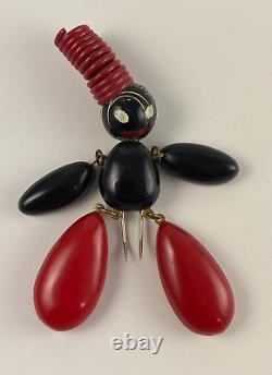 Black and Red Bakelite Blackamoor Dress Clip with Tall Red Hat