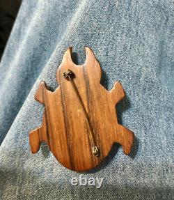 Bug Vintage pin brooch carved wood bakelite whimsy google eyes huge vintage fat