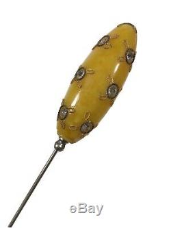 Butterscotch Bakelite Antique Hat Pin with Jewels Yellow 6 Long Vintage