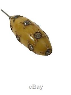 Butterscotch Bakelite Antique Hat Pin with Jewels Yellow 6 Long Vintage
