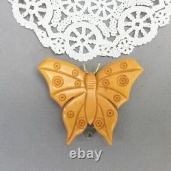 Butterscotch Bakelite Butterfly Clip Dress Fur Pin Vintage 2 1/2 Mid Century