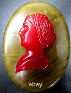 Butterscotch & Cherry Red BAKELITE Cameo Vintage Pin Brooch