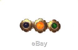 CHANEL VTG Imitation Colored Gemstone Cabochon Beads in Gold PL Bar Brooch Pin