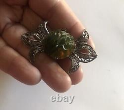 Carved Bakelite Brooch Pin Art Deco Apple juice Green Yellow 1940s Era