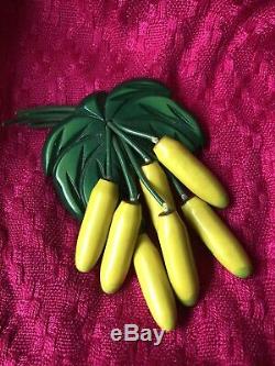 Charming And Scarce Vintage Bakelite Banana Tree Pin Brooch Great Color