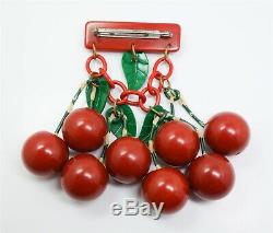 Charming Vintage 1940s/50s Bakelite 6 Cherry Bar Pin Brooch Pin