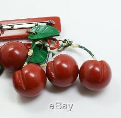 Charming Vintage 1940s/50s Bakelite 6 Cherry Bar Pin Brooch Pin