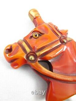 Charming Vintage Bakelite Carved Overdyed Horse Pin