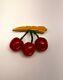 Circa 1940's Vintage Carved Cream Corn and Cherries Bakelite Pin /Brooch