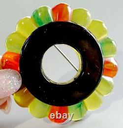 Colorful Circle 2 1/2 Round Bakelite Pin guaranteed Vintage