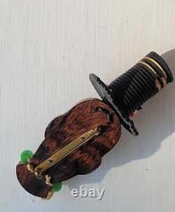 Coolest Vintage Bakelite Era Wood Carved Voodoo Witch Doctor Brooch Pin
