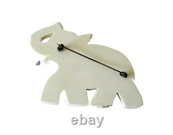 Cute White Galalith Bakelite painted elephant brooch STK#BKL333