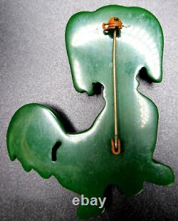 Darling Carved Green BAKELITE Enamel Dog Vintage Pin Brooch RARE