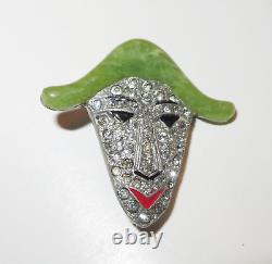 Deco Fishel TKF Trifari Pave Rhinestone Pierrot Matador Face Bakelite Hat Pin