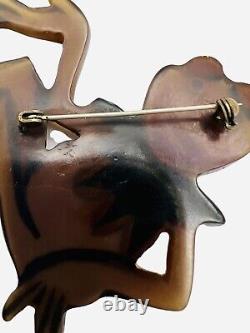 Early BAKELITE Huge Bear Or Frog Figural Painted Vintage Brooch Pin RARE