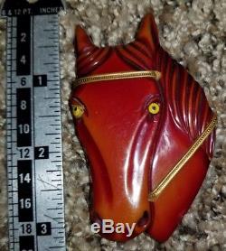 FOUR Vintage 1940's Bakelite Brooches Pins Carved Horse Heads
